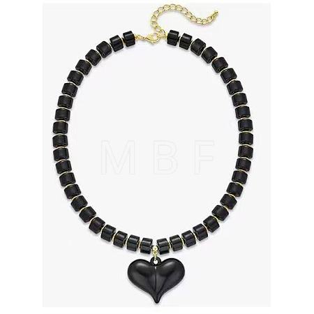 Resin and Plastic Heart Pendant Rondelle Beaded Necklaces with Alloy End Chains FS-WG415CE-06-1