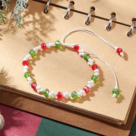 Christmas Handmade Glass Seed & Glass Braided Bead Bracelet BJEW-MZ00249-02-1