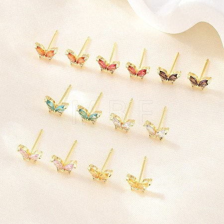 Brass Micro Pave Cubic Zirconia Stud Earrings for Women KK-A305-06G-1