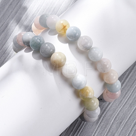 Natural Morganite Round Beaded Stretch Bracelets for Men Women BJEW-G743-01H-1