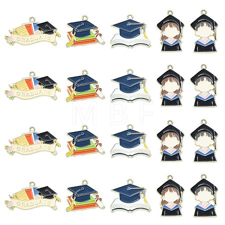 20Pcs 5 Styles Graduation Season Golden Plated Alloy Enamel Pendants ENAM-CJ0006-14-1