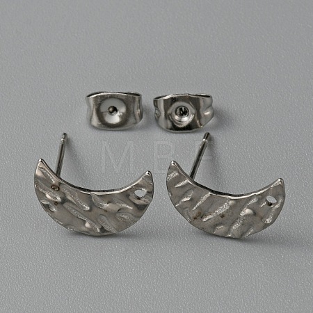 304 Stainless Steel Textured Geometry Stud Earring Findings with Hole STAS-WH0027-54K-1