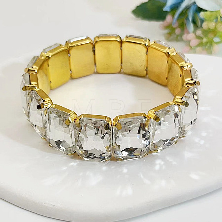 Brass Glass Beads Stretch Bracelets for Women FS-WG7A350-01-1