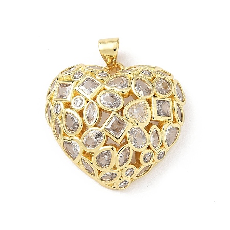Brass Micro Pave Clear Cubic Zirconia Pendants KK-B141-03G-03-1