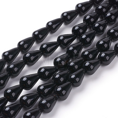 Grade A Natural Black Onyx Beads Strands G-G731-06-12x8mm-01-1