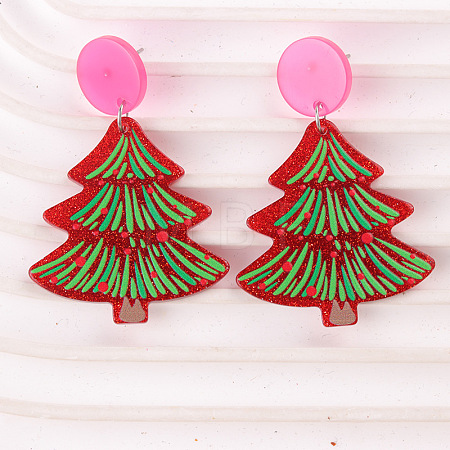 Acrylic Christmas Tree Dangle Stud Earrings FS-WGAD6E4-04-1