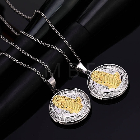 304 Stainless Steel Saint Benedict Medal Locket Pendant Necklaces for Women NJEW-G187-02GP-1