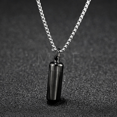 316L Stainless Steel Pill Shape Urn Ashes Pendant Necklace with Box Chains BOTT-PW0001-012EB-1