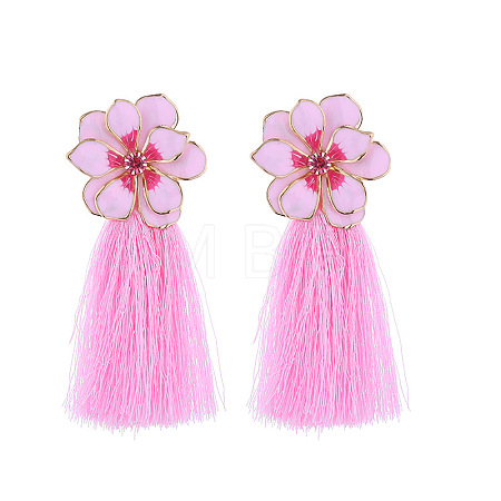 Bohemian Flower Alloy Enamel Tassel Stud Earrings FS-WGC9871-02-1