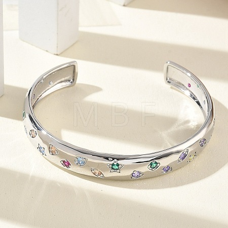 Brass Micro Pave Cubic Zirconia Cuff Bangles for Women BJEW-A172-03P-1