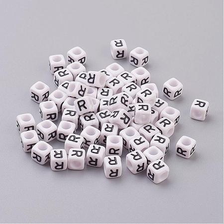 Letter R White Cube Letter Acrylic Beads X-PL37C9308-R-1