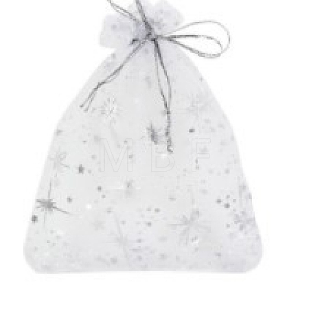 Silver Stamping Star Organza Printed Gift Drawstring Bags PW-WG4192C-01-1