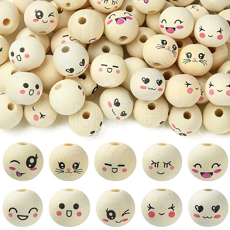 100Pcs Printed Wood European Beads WOOD-CJ0002-78-1