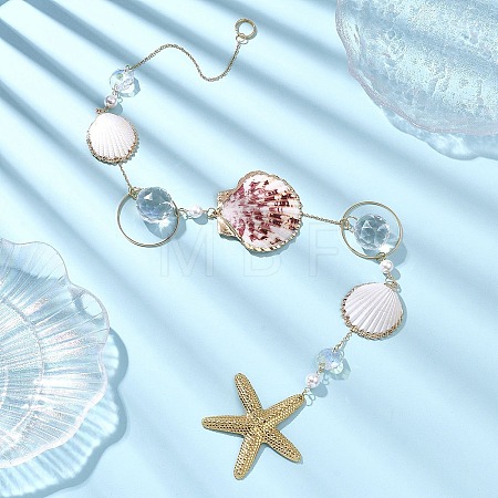 Electroplate Sea Shell & Glass Pendants Hanging Suncatchers HJEW-JM04562-1