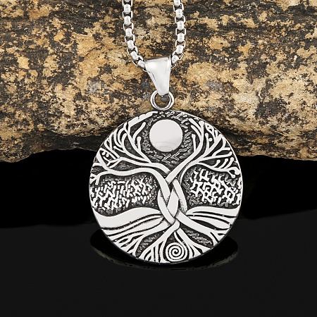Viking Stainless Steel Box Chain Tree of Life Pendant Necklaces for Men PW-WGA998B-01-1