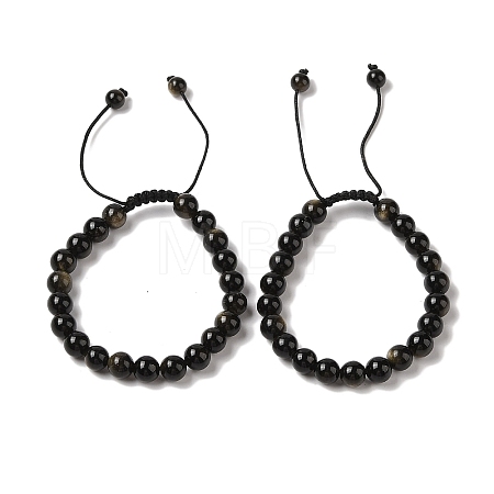 8mm Round Natural Golden Sheen Obsidian Braided Bead Bracelets BJEW-C067-01B-22-1