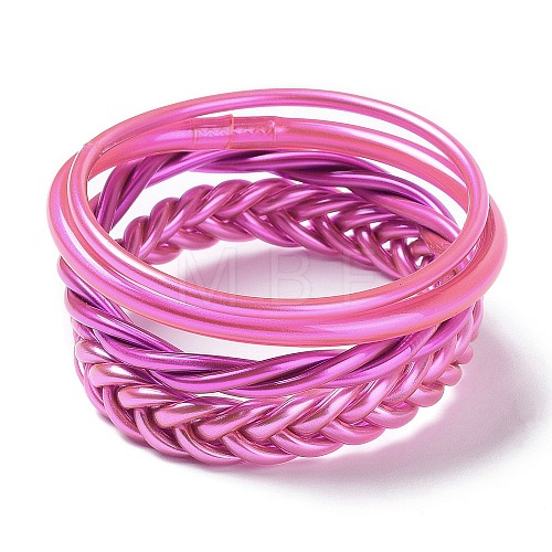 4Pcs 4 Style Plastic Cord Braided Stretch Bracelets Set BJEW-R313-02D-1