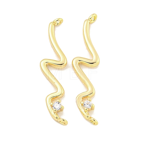 Brass Pave Clear Cubic Zirconia Wave Shaped Connector Charms KK-S386-28G-1