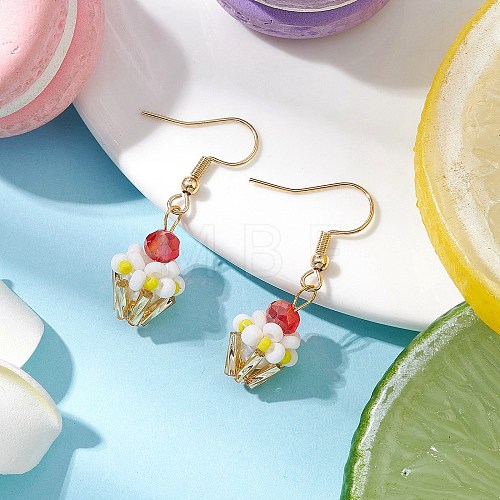 Ice Cream Cup Handmade Glass Seed Beads Dangle Earrings for Women EJEW-MZ00392-05-1