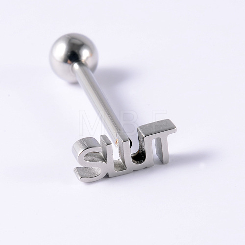 Word SLUT 304 Stainless Steel Straight Barbell 15 Gauge Piercing Tongue Rings for Women Men WG8A634-01-1