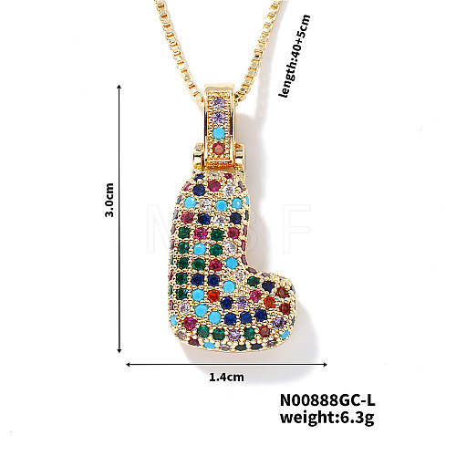 Brass Pave Colorful Cubic Zirconia Letter Pendant Box Chain Necklaces NU0575-12-1