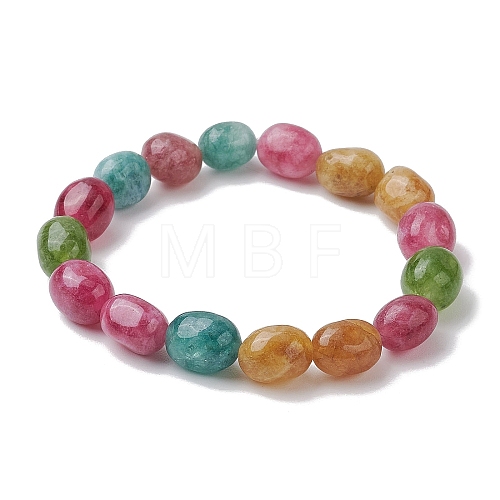 Dyed Natural Malaysia Jade Oval Beaded Stretch Bracelets for Women BJEW-JB11039-1