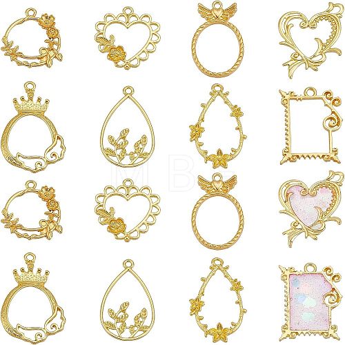 Olycraft 32Pcs 8 Style Alloy Open Back Bezel Pendants PALLOY-OC0002-86-1