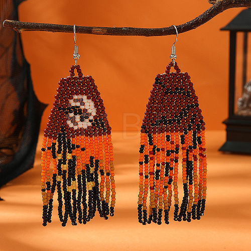 Ghostly Castle Pattern Glass Bead Handmade Tassel Earrings for Women ZN4974-1