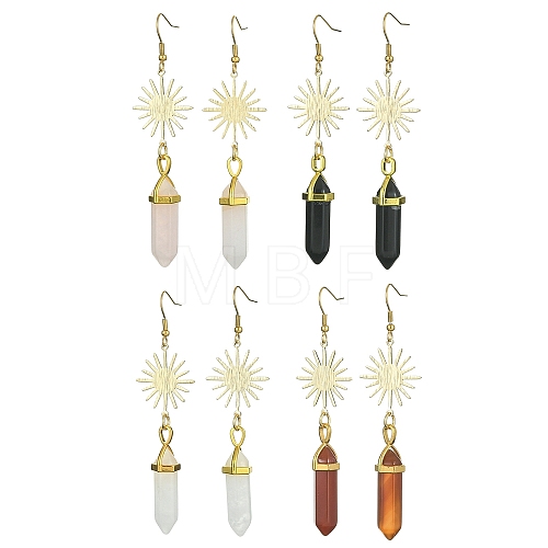 Natural Mixed Gemstone Bullet Dangle Earrings EJEW-JE05322-1