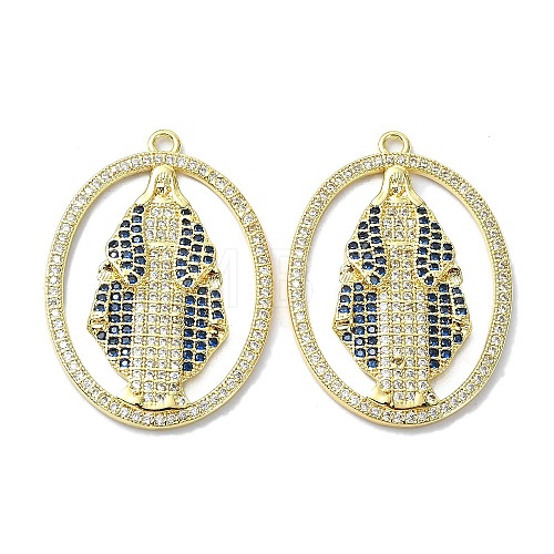 Rack Plating Brass Micro Pave Cubic Zirconia Pendants KK-R157-14E-G-1