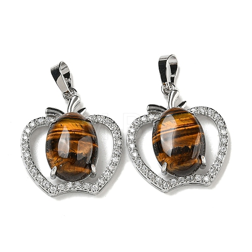 Natural Tiger Eye with Clear Cubic Zirconia Pendants G-G133-03P-26-1