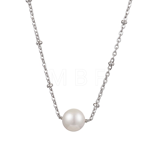 Round Natural Cultured Freshwater Pearl Pendant Necklaces NJEW-JN04965-1