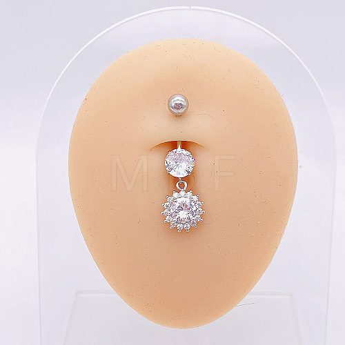 304 Stainless Steel Micro Pave Cubic Zirconia Belly Rings WGADED5-06-1