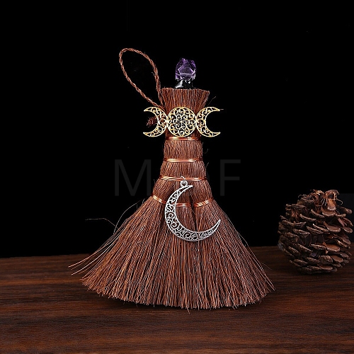 Natural Amethyst Witch Brooms Pendant Decorations PW-WGFF7F8-05-1