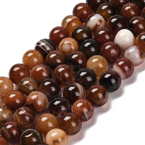 Natural Striped Agate/Banded Agate Beads Strands G-B079-A05-03C-1