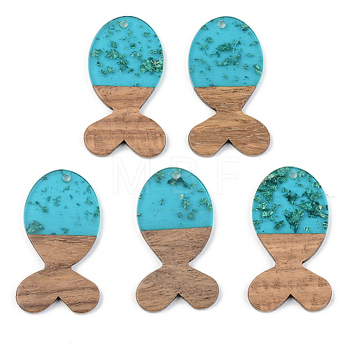 Transparent Resin & Walnut Wood Pendants RESI-S389-053A-B03-1