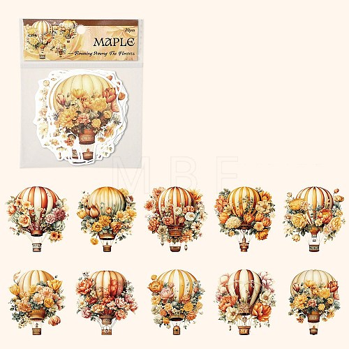 20Pcs 10 Styles Flower Hot Air Balloon Paper Sticker Labels PW-WG30238-04-1