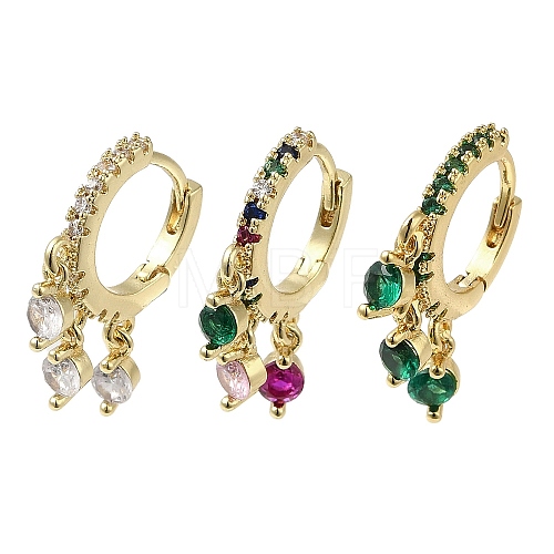 Rack Plating Brass Pave Cubic Zirconia Dangle Huggie Hoop Earrings for Women EJEW-C097-18G-1