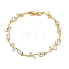 Brass Glass Flower Link Chain Bracelets KK-CBA7DFA-01G-06-4