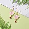 Enamel Peony with Rhinstone Dangle Earrings EJEW-JE05131-02-3