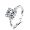 Square Rhodium Plated 925 Sterling Silver Pave 5.5mm Cubic Zirconia Finger Rings for Women WG02E28-14-5