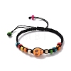 Synthetic Turquoise Skull & Wood Disc Braided Bead Bracelet for Halloween BJEW-TA00260-4