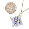 Handmade Flower Printed Porcelain Ceramic Beaded Star Pendant 304 Stainless Steel Chain Necklaces NJEW-MZ00143-3