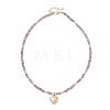 3Pcs 3 Styles Brass Heart Locket Pendant Faceted Round  Natural Amethyst & Rose Quartz & Dyed Agate Beaded Necklaces NJEW-JN05737-5
