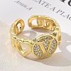 Brass Micro Pave Clear Cubic Zirconia Open Cuff Rings for Women RJEW-K289-02G-V-3