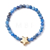 Round Natural Tiger Eye & Black Rutilated Quartz & Lapis Lazuli & Pink Opal Beads Stretch Rings RJEW-JR00790-4