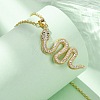 Brass Micro Pave Clear Cubic Zirconia Snake Pendant Necklaces NJEW-S438-02K-G-3