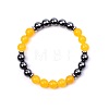 Natural Yellow Agate & Synthetic Non-magnetic Hematite Round Beads Stretch Bracelets for Women Men KJ2327-5-1