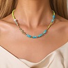 Bohemian Cuboid Dyed Natural Imperial Jasper & Synthetic Turquoise & Imitation Pearl & Glass Seed Beaded Necklaces TE0574-1-3