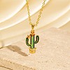 Cinco de Mayo Brass Pave Cubic Zirconia Enamel Green Cactus Pendant Necklaces for Women WG6DDE4-05-1